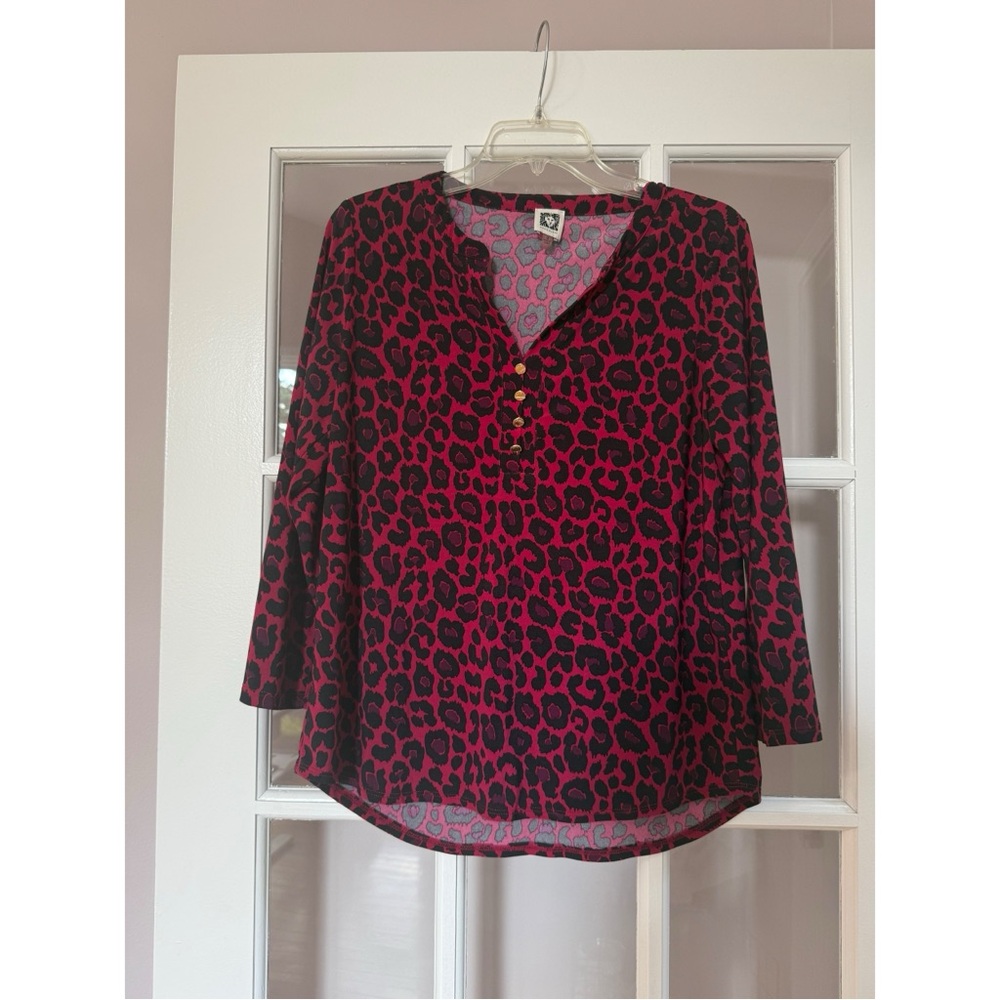 Anne Klein Pink Leopard Print Blouse w/ Gold Buttons